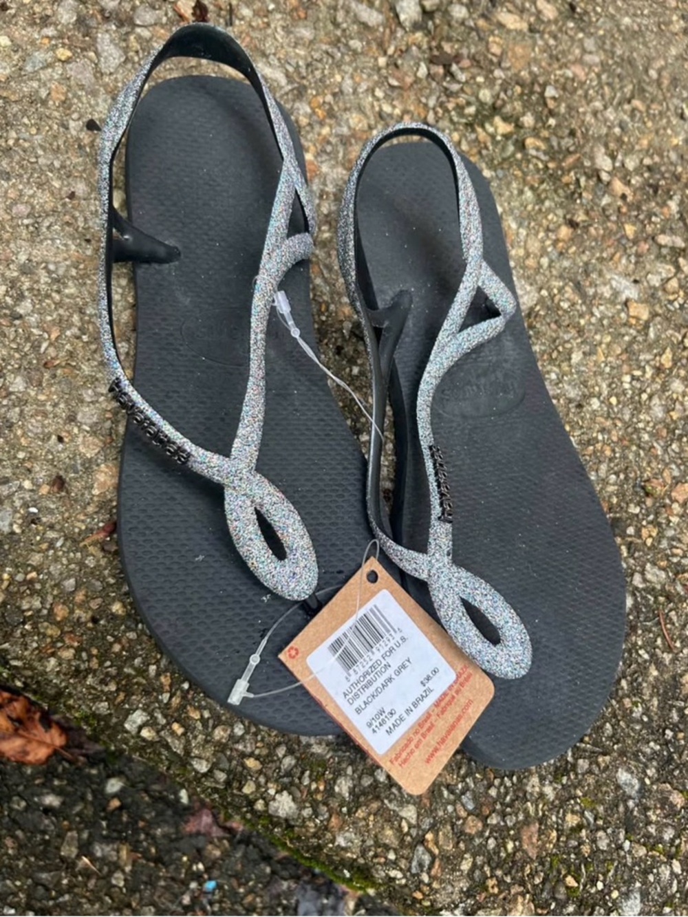 Havaianas Black Sandals with Silver/multi color Glitter Straps